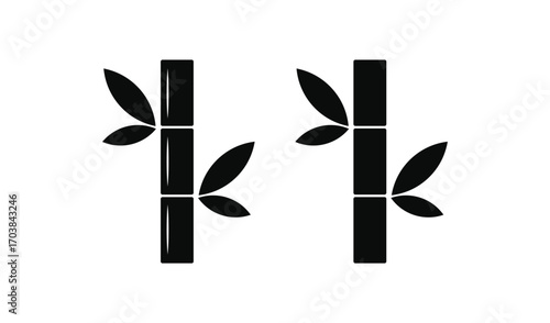 Simple black and white illustration of two bamboo stalks with leaves