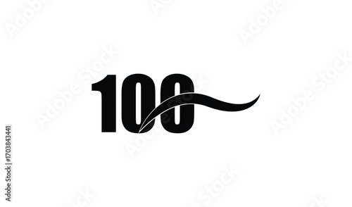 Bold black number 100 with a wavy line accent