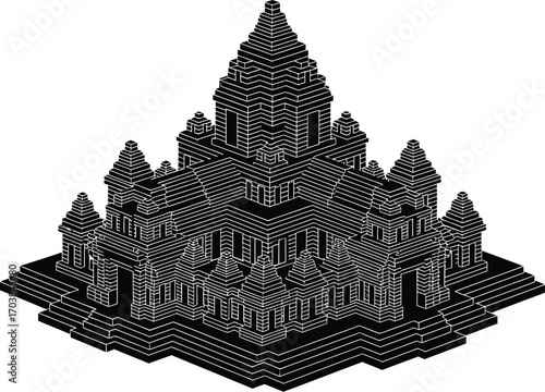 Isometric Prambanan Temple, Java, Indonesia