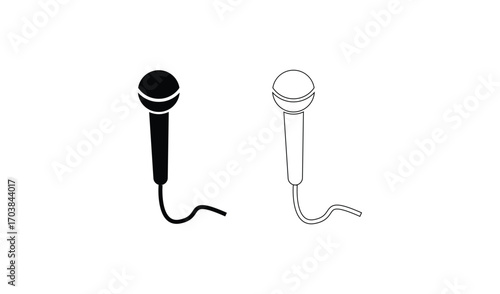 Two hand drawn microphones one solid black one outline sketch
