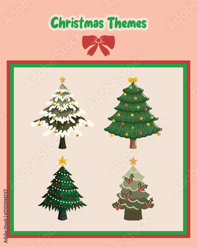 Christmas tree decoration vector set sticker with festive ornaments