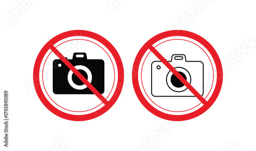 Two no camera signs one black and white illustration
