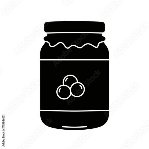 Jar of cranberry sauce with decorative lid on white background  