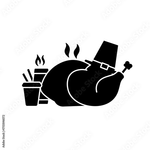 Thanksgiving turkey with side dishes and drinks in festive setting  