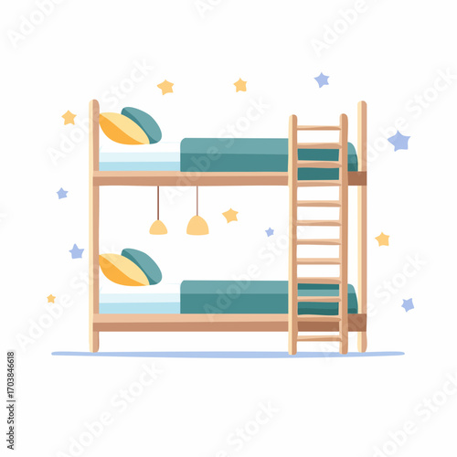 Ein platzsparendes Etagenbett aus hellem Holz
