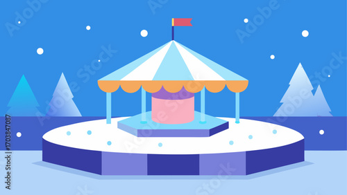 Carousel in winter landscape illustration