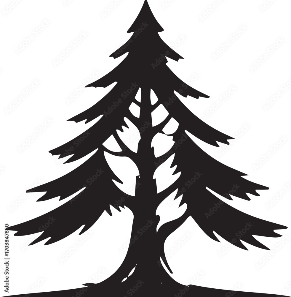 Obraz premium Stylized silhouette of a tall evergreen pine tree with jagged branches perfect for nature designs