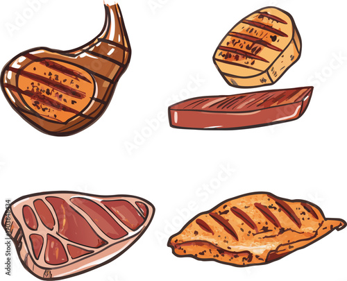 Grilled meat cuts and steak food barbecue