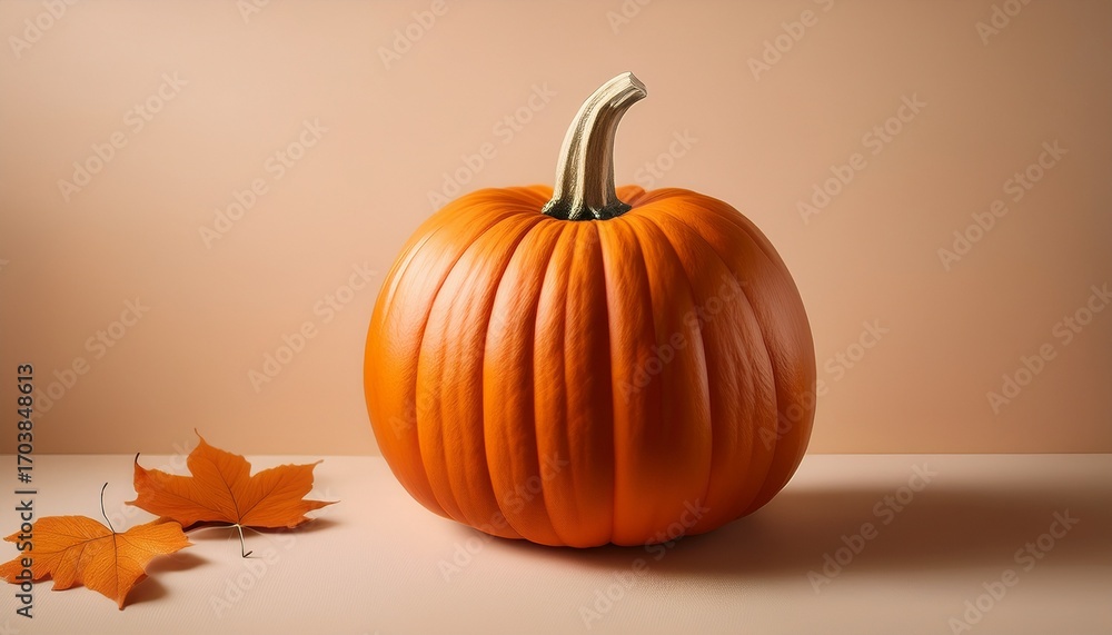 Bright Orange Pumpkin Resting On A Soft Beige Surface Ideal For Seasonal Decorations And Autumn Crafts Bright Orange Pumpkin Resting On A Soft Beige Surface Ideal For Seasonal Decorations And Autumn Crafts