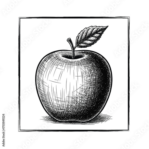 Vector illustration of hand drawn sketch of a single apple with a leaf