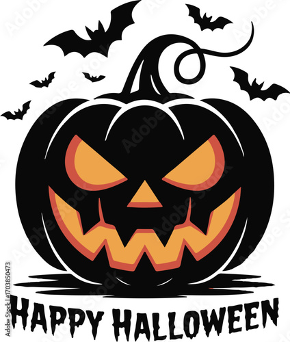 Silhouette halloween scene with haunted houses trees and bats under a full moon spooky and festive design
