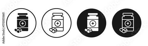 Prescription bottle icon vector illustrations set for app and web