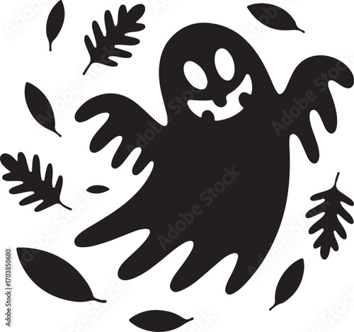 Silhouette halloween scene with haunted houses trees and bats under a full moon spooky and festive design