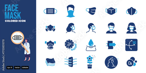 face mask colored icon set vector design good for web and mobile app