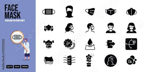 face mask solid icon set vector design good for web and mobile app