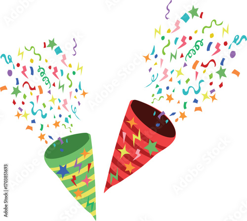 party streamers and confetti birthday party trumpet or confetti free vector illustartion	

