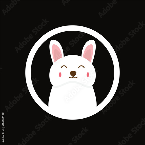 Rabbit vector logo in white circle. rabbit logo template in a circle, simple and modern logo.