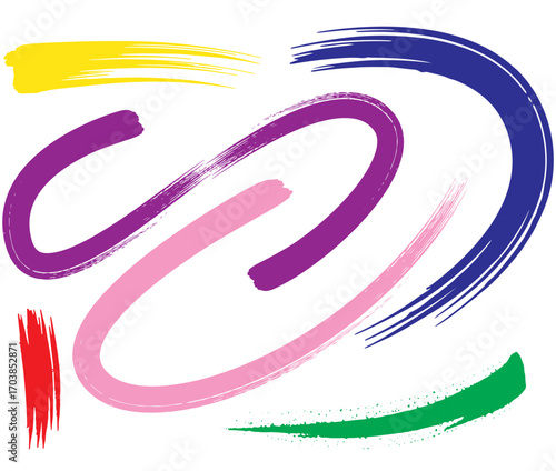 A lively collection of colorful hand-drawn brush strokes, featuring bold, artistic lines and playful textures. Perfect for creative projects, digital artwork, posters, social media designs, and modern