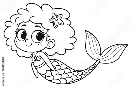 Cute mermaid coloring page with starfish hair accessory