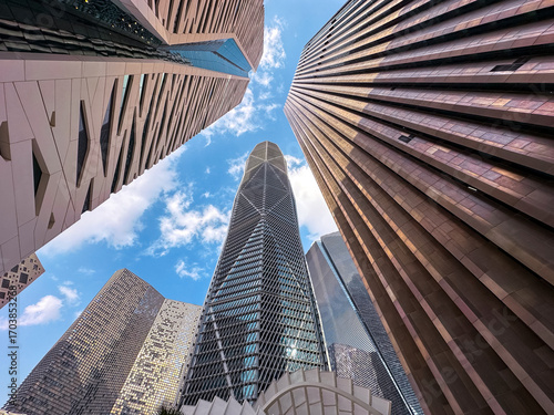 Photos View from below of the facades of the high-rise buildings in the King Abdullah F