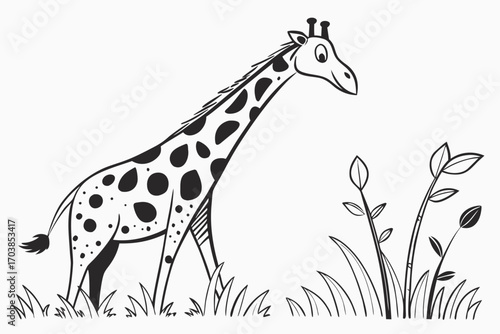 Cartoon giraffe standing in grassy field