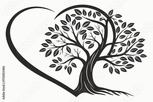 Heart shaped tree of life silhouette