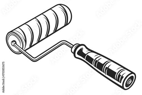 Black and white illustration of a paint roller tool