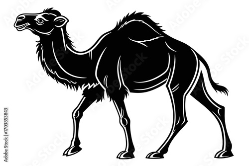 Stylized black silhouette of a camel