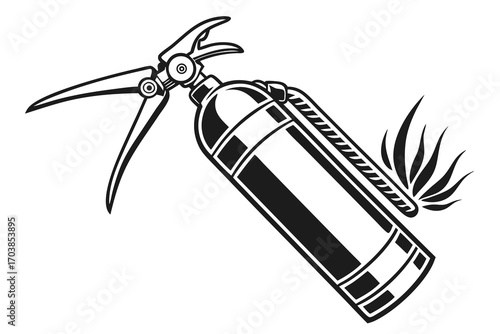 Fire extinguisher spraying fire fighting foam or agent