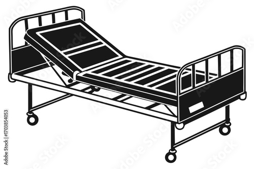Adjustable hospital bed with wheels and rails