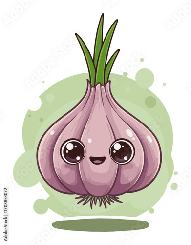 Cute kawaii garlic character with smiling face