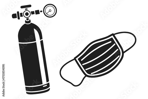Medical oxygen tank and face mask icon