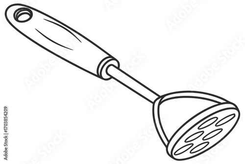Simple line drawing of a potato masher kitchen utensil