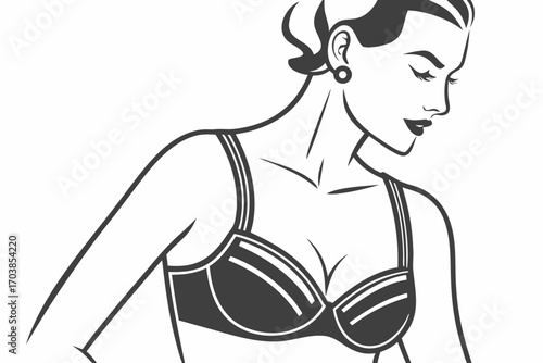 Elegant woman wearing a bra in vintage style illustration