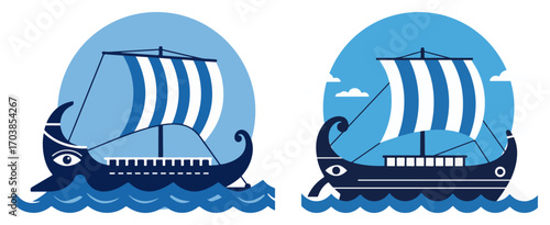 Viking longship icon set vector