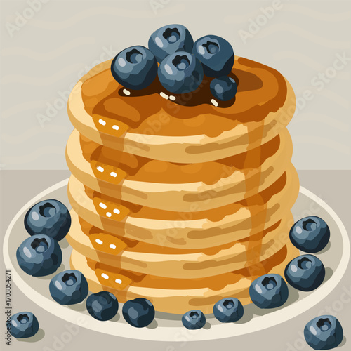 Delicious Stack of Blueberry Pancakes with Maple Syrup for a Perfect Breakfast or Brunch