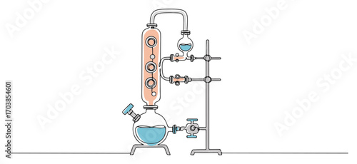 Fractional distillation lab apparatus in minimal line style
