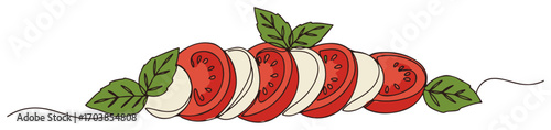 Caprese salad banner with tomato mozzarella and basil line art vector
