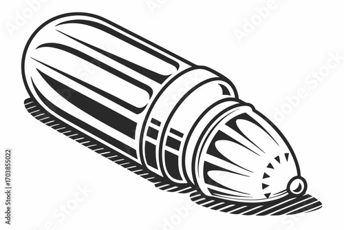 Stylized illustration of a ballpoint pen tip and barrel