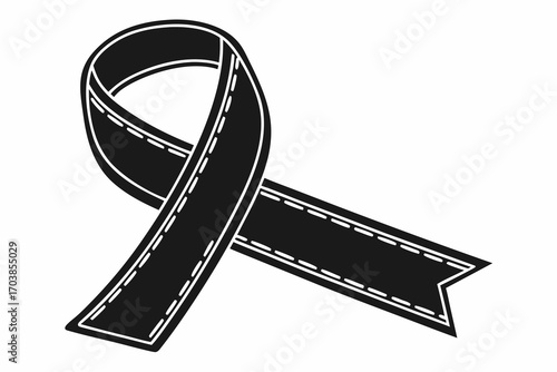 Stylized black awareness ribbon with white stitching outline