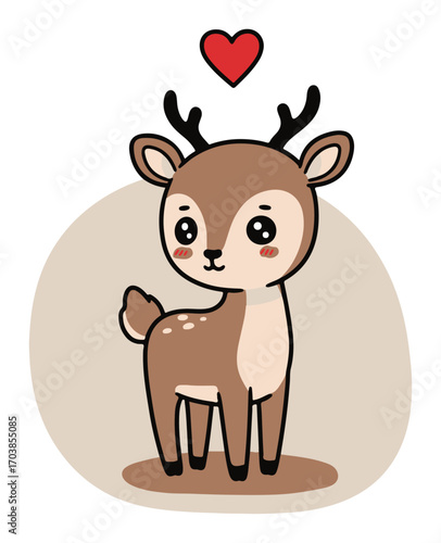 Cute kawaii deer with heart cartoon character