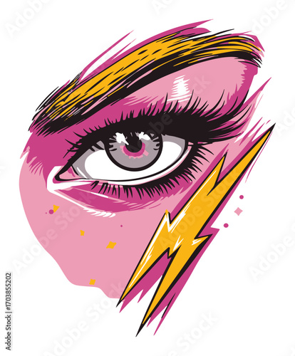 Female eye with lightning bolt makeup in pop art style