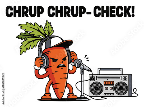Hip hop carrot rapper with boombox and microphone