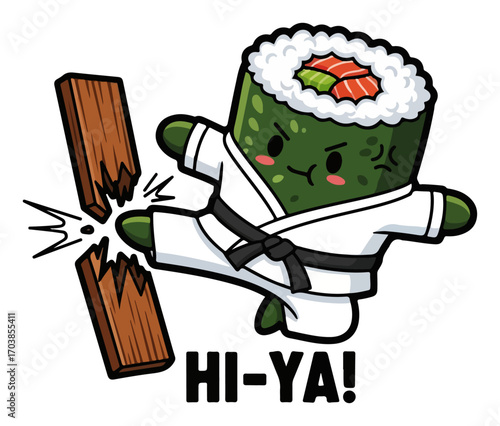 Sushi karate pun cartoon vector