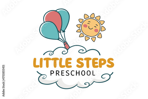 Little steps preschool logo with balloons and sun