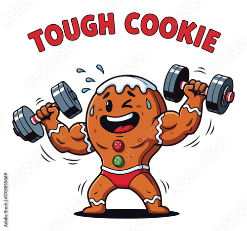 Tough cookie funny gingerbread man at the gym cartoon