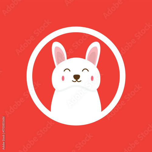 Rabbit vector logo in white circle. rabbit logo template in a circle, simple and modern logo.