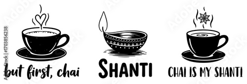 Chai tea quotes and shanti illustrations set
