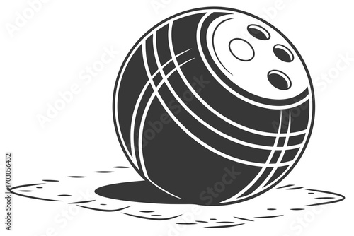 Stylized bowling ball with three finger holes on a surface