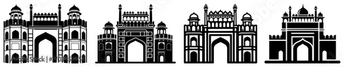 Set of indian historical gates and arches vector icons